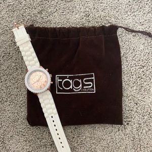 Geneva white and rose gold watch